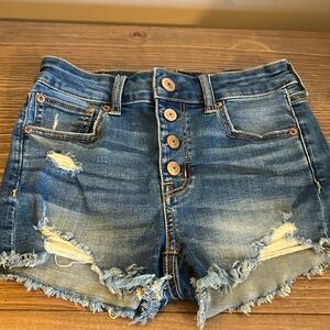 American Eagle Hi Rise Button Fly Denim Shortie Size 0
